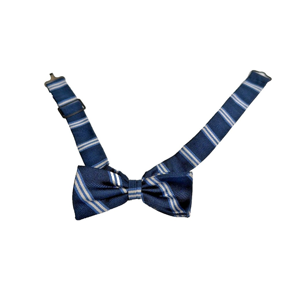 Brooks Brothers Makers Bow Tie Silk Adjustable Navy Blue White Repp Stripe USA